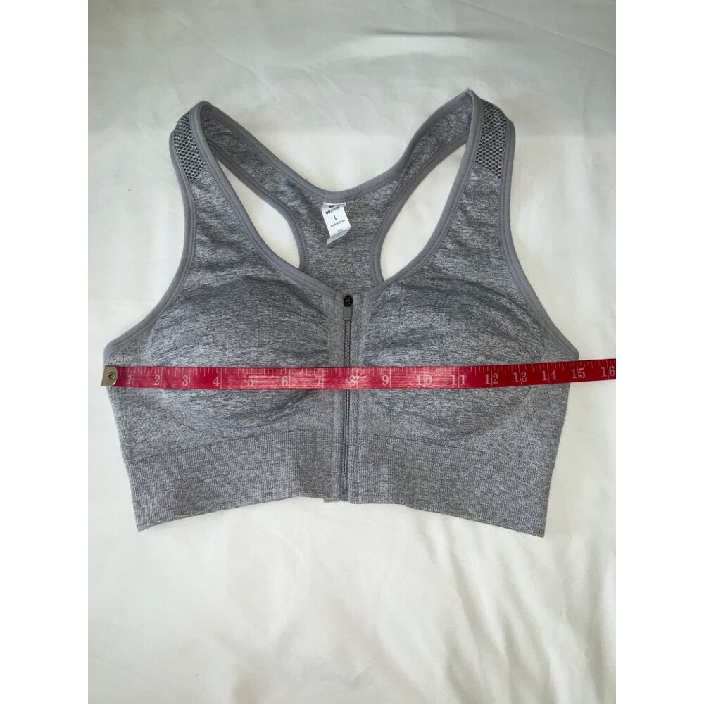 90 degree Zip front Sports Bra, Heathered Grey, Size Large, New - Picture 5 of 7